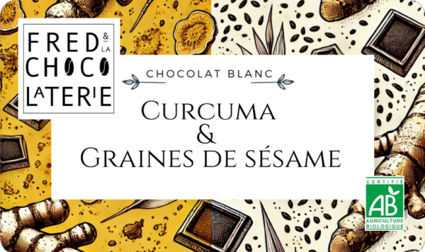 Chocolat Blanc au curcuma et au sésame noir BIO