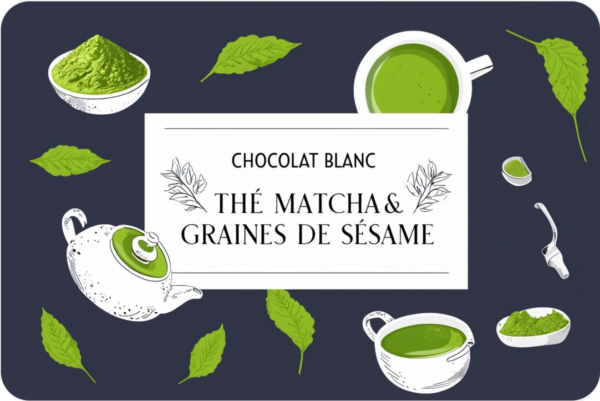 Chocolat Blanc au thé matcha et au sésame torréfié BIO