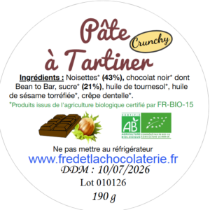 Pâte à tartiner "crunchy" au chocolat noir sans lactose BIO