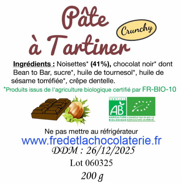 Pâte à tartiner "crunchy" au chocolat noir sans lactose BIO – Image 2